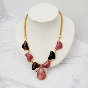 Brand New Gold Tone With Black & Red Necklace